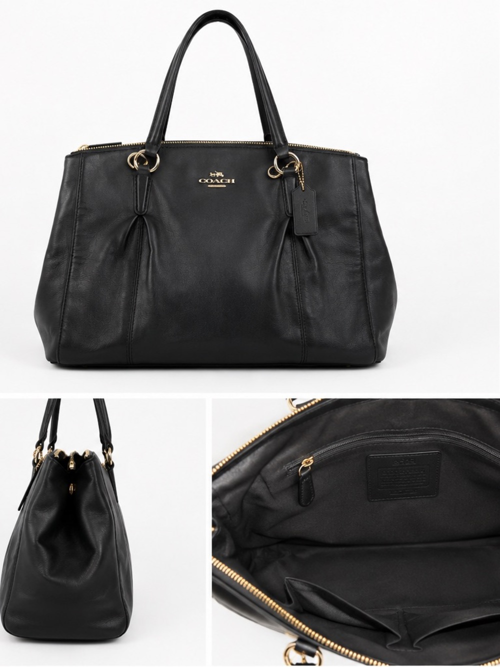 Coach Black Leather Tote with Gold Accents